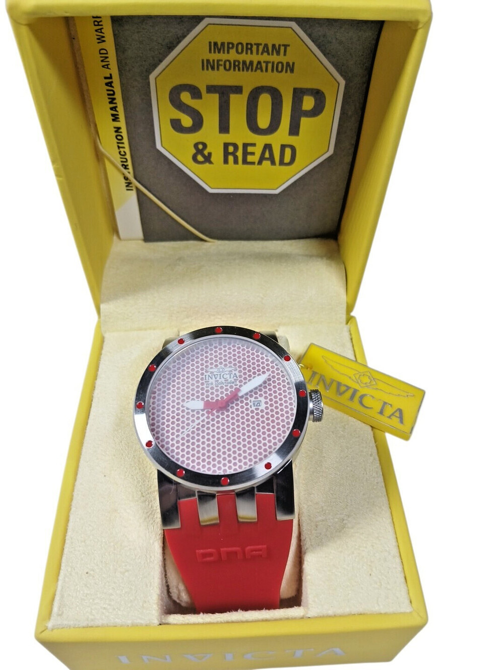 INVICTA DNA Mesh Red Silicone band Quartz 40mm Watch Mod 10419 Needs battery NIB